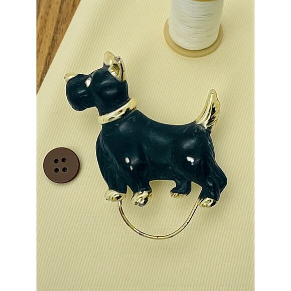 Vintage Scottie Dog Brooch Black Enamel-Gold Tone-Mid Century Costume Pin-Retro - Picture 5 of 6